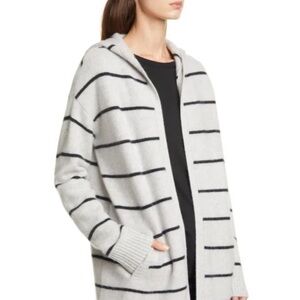 Nordstrom Signature Hooded Boiled Cashmere Striped Cardigan in Gray - Size Small
